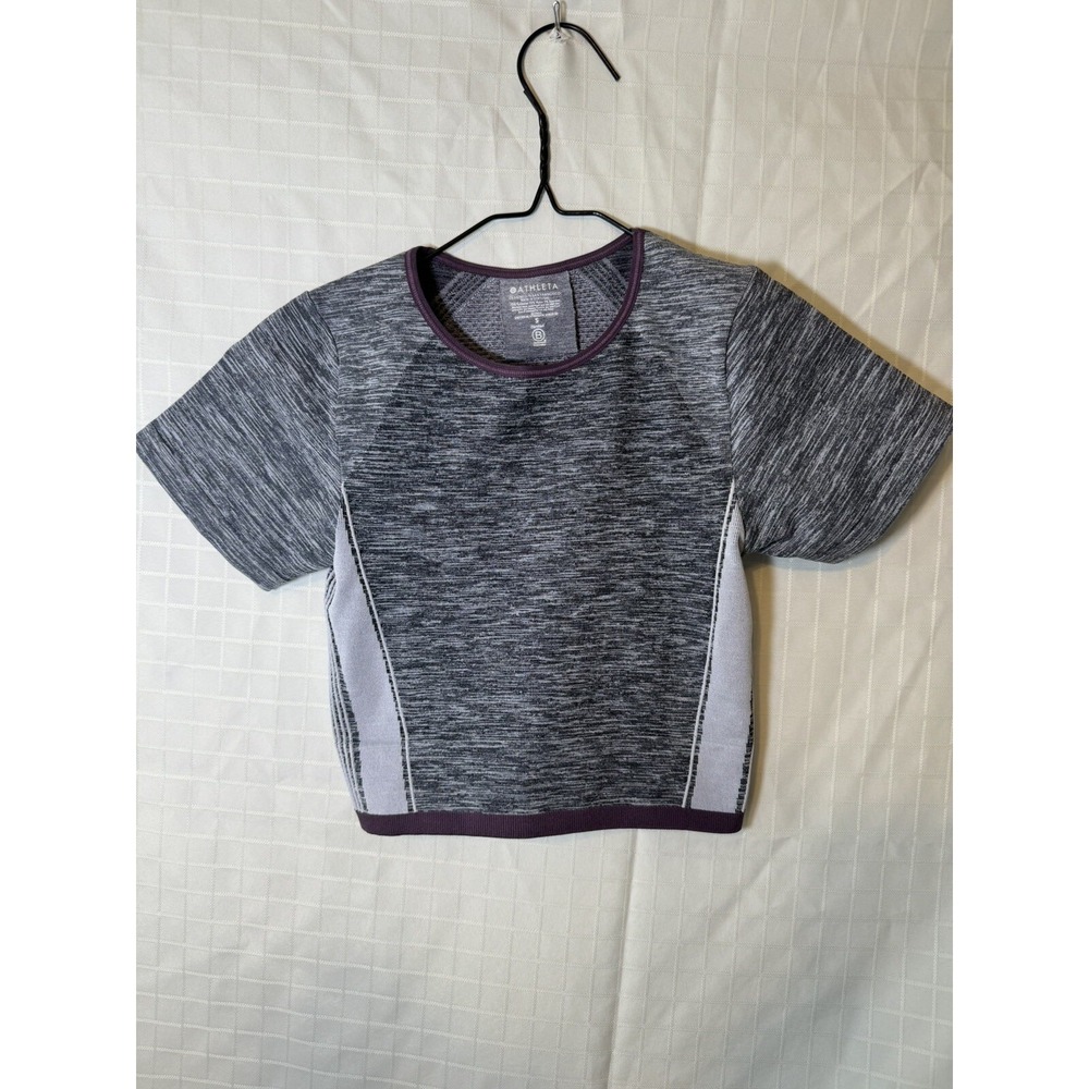 Athleta Womens Small Gray Heather Impact Crop Tee Seamless Stretch